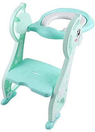 Faltbare Kinder-Toilettensitz mit Treppen, Kindertraining für Kinder aus 2-7 Jahren, Baby-Töpfchen-Trainingssitz mit Spritzschutz (Rosa/Grün) (Color : Green)