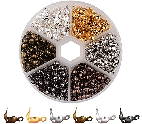Pamtns Quetschkalotten 600 Stuck Offene Clamshell ​Crimp Bead Fold Clamshell Bead End Klappkapseln Metall Kalotten Ösen 7×4mm Knots & Crimp Beads für DIY Kunsthandwerk