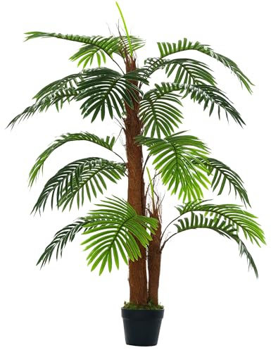 Outsunny Planta Artificial Palmera Altura 120 cm Árbol Artificial con 3 Troncos y 19 Hojas para Decoración Hogar Oficina Ø16x120 cm Verde