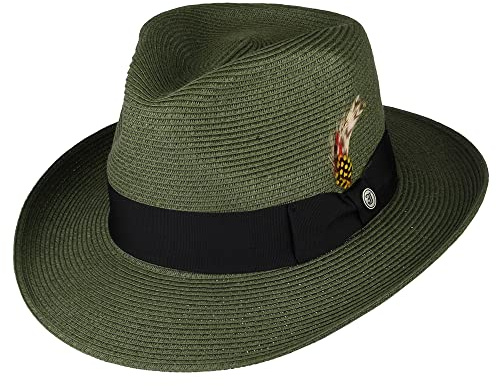 Jaxon & James Sommer C-Krone Fedora Hut aus Stroh - Olivgrün