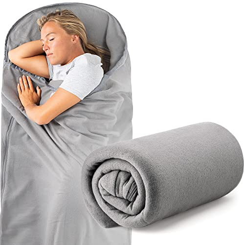 trail outdoor leisure Fleece Sleeping Bag Liner Camping Travel Sheet Single Envelope Shape with Hood and Bag (220cm x 80cm)