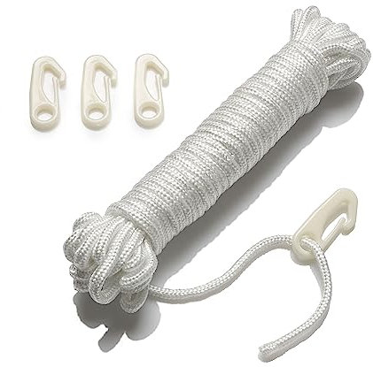 PHENO FLAGS 15m Fahnenseil für Fahnenmast mit Haken - hochwertiges Fahnenseil - 15 Meter langes Flaggenseil für den Outdoor-Einsatz