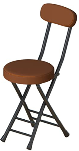 Sgabello Pieghevole Imbottito in PU con Schienale, Sgabello Rotondo Imbottito Pieghevole, Sedia da Cucina Pieghevole Portatile per Scrivania, Ufficio, Tavolo da Toeletta (Color : Brown)