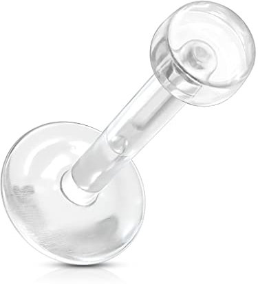 Paula & Fritz® Push-In Labret Piercing Platte Klar Bio-Flex 1,6-mm Stärke 14-mm Stab-Länge Madonna Medusa Ohr-Stecker Labret Stud Helix Bioplastik