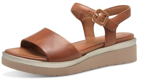 Tamaris Comfort Damen Sandalen flach aus Leder mit Klettverschluss, Braun (Nut), 40 EU