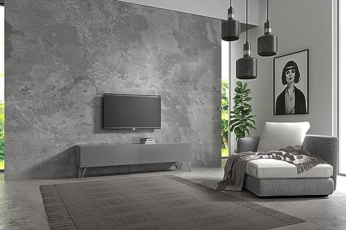 Wuun® TV-Board Lowboard Wohnwand TV-Bank Somero / 140cm / Platinum Grau/Haarnadel Chrom