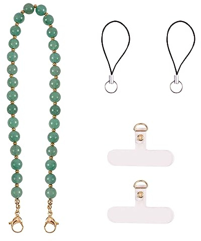 BEEFLYING Gemstone Wrist Straps for Phone Beaded Gemstone Charms Handmade Anti-lost Lanyard Rope for Cell Phone Hanging (Green Aventurine)