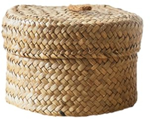 Anloximt Kleine runde Seegras-Aufbewahrungskörbe zylinderförmige gewebte Regalkörbe kleine Seegras-Körbe mit Deckel Seegras-Behälter-Box Organizer-Hülle für Speisekammer Regale Schränke