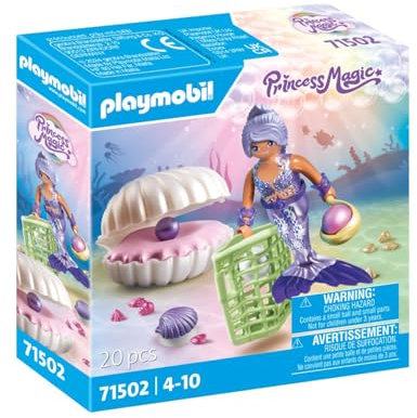 PLAYMOBIL Princess Magic 71502 Meerjungfrau mit Perlmuschel, inklusive Muschelschatulle und Dekomuschel zum Befestigen auf glatten Flächen, Zauberhaftes Spielzeug für Kinder ab 4 Jahren