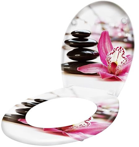 ACXIN WC Sitz mit Absenkautomatik Klodeckel mit Absenkautomatik aus Duroplast und Edelstahl, Antibakteriell, Leicht zu Reinigen, Abnehmbar (Rote Blumen und Steinkunst)