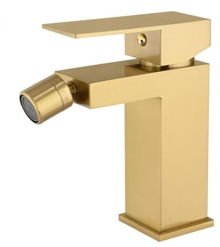 VALAZ Bidet Armatur Vergoldet Gebürstet | Einhebelmischer Waschbecken, Warm und Kaltwassermischer, Wassersparer | Einfache und Schnelle Installation | Brass, Stainless, Quadratisch, Segura-serie