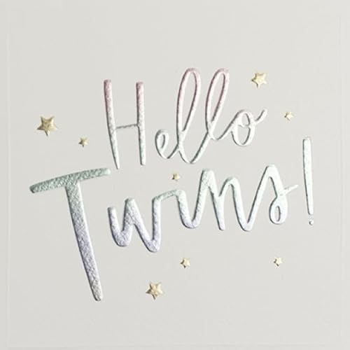 Paperlink Glückwunschkarte zur Geburt von Zwillingen zur Geburt – Hello Twins mit Sternen und Folien-Finish – umweltfreundlich und recycelbar