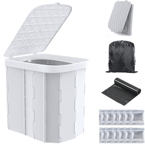 Hapoon Portable Camping Toilet for Adults XL Portable Folding Toilet with Lid,Travel Portable Potty for Adults,Porta Potty Car Toilet, Grey