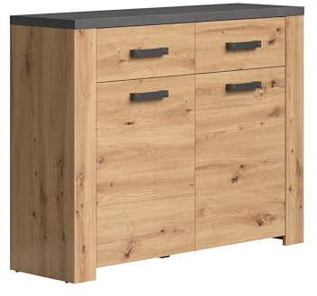 Schuhschrank Follow Artisan Eiche · B 116 x H 91 cm | B 116 x H 91 x T 35 cm · Vollauszug · 2 Türen, 2 Schubladen, 2 Einlegeböden