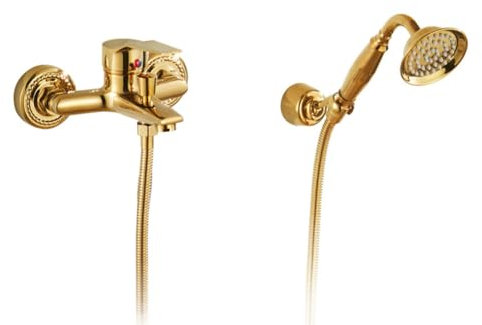 Badewannenarmatur Dusche Set Gold（Messing Wandmontage Einhand Wannenarmatur Mit Handbrause）