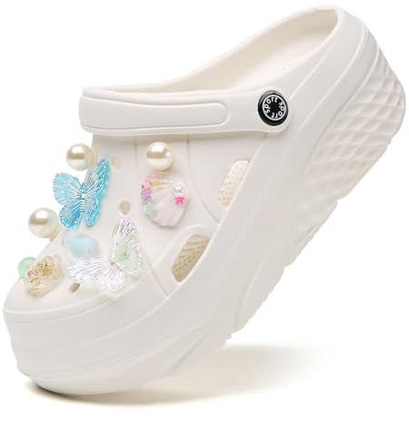 Zoccoli da donna con plateau, comodi sandali da giardino con zeppa, bianco, 39 EU