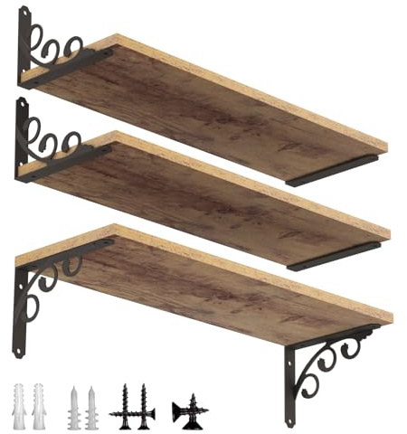 IARTOPS L Shelf Brackets for 8 - 10 Board, Floating Shelf Bracket Heavy Duty Metal Shelving Brackets for Shelves, Decorative Iron Rustic Wall Brackets for DIY Floating Shelf, 6 Pack Black
