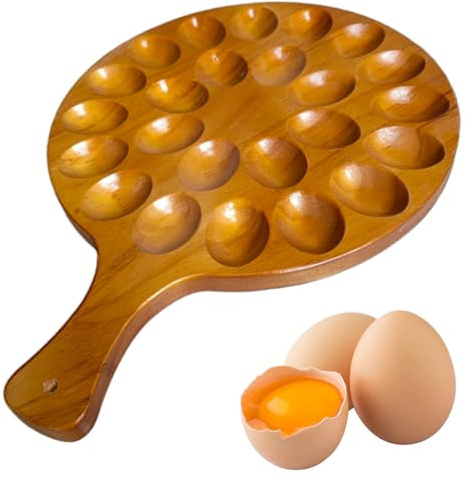 Bandeja de huevo rellena 24 hoyos Fanos de huevos rellenos 2 en 1 Plato de huevo relleno reversible ＆ Cortacutería Tablero de huevo de madera resistente para el huevo relleno para suministros de coci