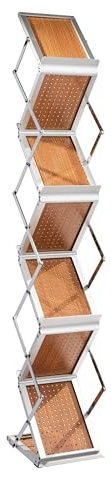 SPRINTIS Prospektständer faltbar aus Holz, eleganter Ständer mitKoffer, 7x A5, beidseitig nutzbar, robustes Aluminiumgestell fürMesse & Büro