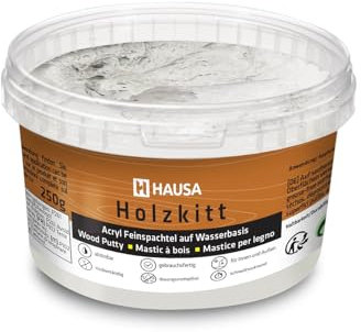 HAUSA Holzkitt 250 g Grau Holzspachtelmasse, Kitt für Holz, Holzspachtel/Füllmasse zum Reparieren von Holzschäden gebrauchsfertig ausgezeichnete Füllkraft schnelltrocknend rissbeständig