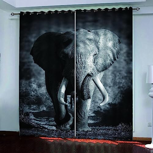Vorhang, Kinderzimmer, 3D Grauer Tierelefant Kindervorhänge Mit Ösen, Polyestervorhänge, Wärmeschutzvorhang, Blickdichter Vorhang Mit Ösen, Kindervorhänge Für Wohnzimmer, Schlafz-5A6J1P1A0P3