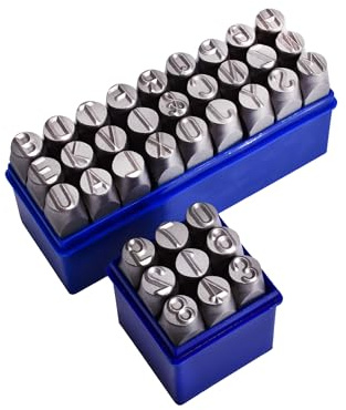 Skweawert Zahlen- und Buchstabenstempel-Set, 3 mm, Federstahl, A-Z und 0–9, 36-teiliges Metallstanzwerkzeug für Metall, Kunststoff, Holz, Leder und mehr