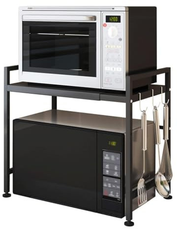 microwave stand,Freestanding Extendable Microwave Oven Rack, Kitchen Microwave Shelf with 3 Hooks, Adjustable Microwave Toaster Shelf Stand Kitchen Organizer, Kitchen Countertop Storage Rack