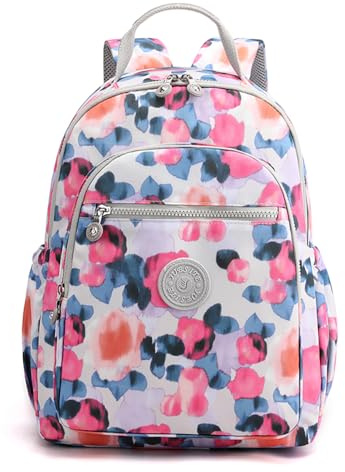 YANAIER Rucksack Damen Cityrucksack Wasserdicht Leichtgewicht Casual Daypack Tagesrucksack Mode Reisen Mädchen Schultaschen Laptop Rucksack Rosa Blume