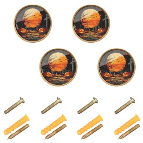JUMBEAR Türknäufe für Schranktüren, Schubladen, Vintage-Stil, Motiv: roter Mond, Kürbis, 4 Stück