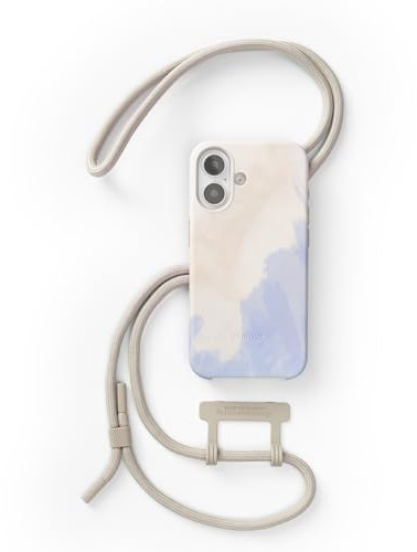 Woodcessories - Change Case, Nachhaltige Handykette abnehmbar kompatibel mit iPhone 16 Hülle mit Band beige blau - biologisch abbaubar
