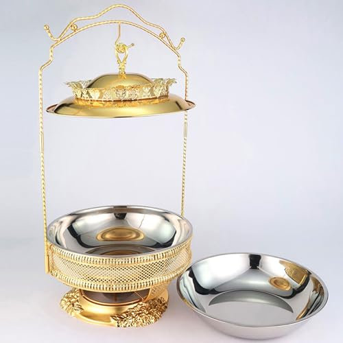 Hot Pot Buffet Stove Set - Server and Heater with Hanging lid, with Stainless Steel lid, hot Pot Fuel Rack, Warming Tray, Suitable for Buffet, Wedding, Catering Supplies(Size:8.0L,Color:Gold)