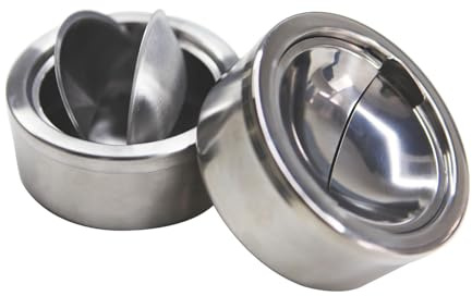 Mojawo Tisch Aschenbecher Sturmaschenbecher Windaschenbecher Metall Silber mit Deckel innen und draußen Schutz vor Flugasche, Farben:Silber Matt