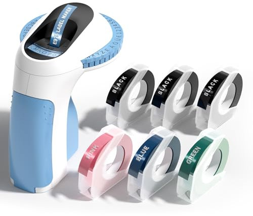 Phomemo E975 Etikettiergerät Prägegerät,Beschriftungsgerät Selbstklebend,Etikettenprägegerät mit 6 Etikettenband 9mm,3D Etikettendrucker Einfach zu Verwenden-für Haus