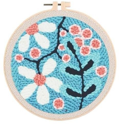 CaFfen Sticken Set Punch Needle Embroidery Starter Kits Punch Needle Tool Threader Fabric Embroidery Hoop Yarn Rug Punch Needle 20x20cm DIY Gift Embroidery Kit(CCX-431-2020)