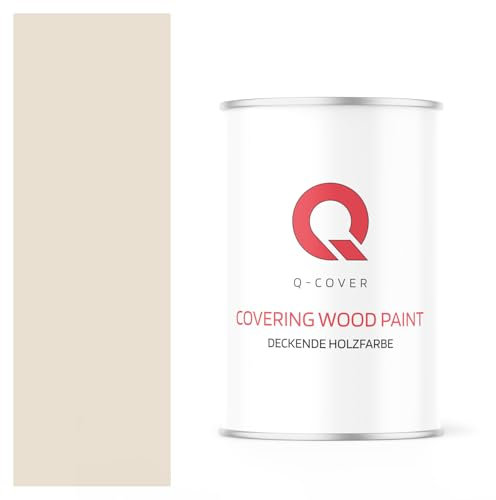 Q-COVER DECKENDE HOLZFARBE 1L HOCHGLANZ Cremeweiß RAL 9001 RAL DECKFARBE HOLZLACK DECKLACK WETTERSCHUTZFARBE ALLE HOLZARTE OSB-PLATTEN INNEN AUßEN ca. 80-150 ml / m2