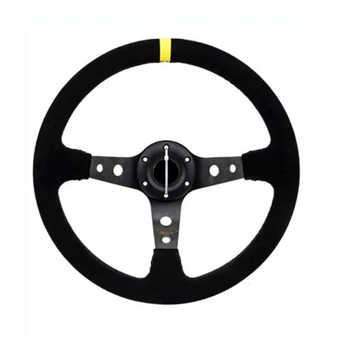 LYHYDMA Volante Auto Volante for Modifica Auto da 14 Pollici, Volante da Corsa competitivo Personalizzato Satinato, Volante da 350 mm, Pelle Scamosciata Universale per Racing Rally Motorsport