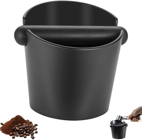 Coffee Grounds Knock Box with Removable Rubber Bar, Espresso Knock Box for Barista, Non-Slip Shock-Absorbent Coffee Bin Container, Coffee Machine Accessories for Homes, Cafes, Bars, Offices (Black)