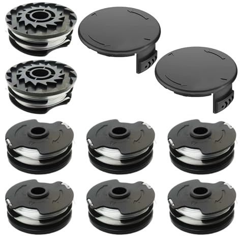 RUIITEN 10 bobine e tappi di ricambio per decespugliatore Parkside PRTA 20-Li A1/B1/B2/C3, PRT 300 A1, PRT 550 A1/A3 (8 bobine + 2 tappi)