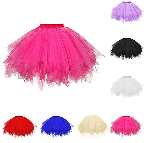 Tüllrock Damen Tüll Rock Unterrock Kurz Ballett Tutu Rockabilly Tütü Mini Rock Karneval Kostüm 80er Jahre Tutu Rocks für Erwachsene Mehrlagiger Tüll Petticoat Dress