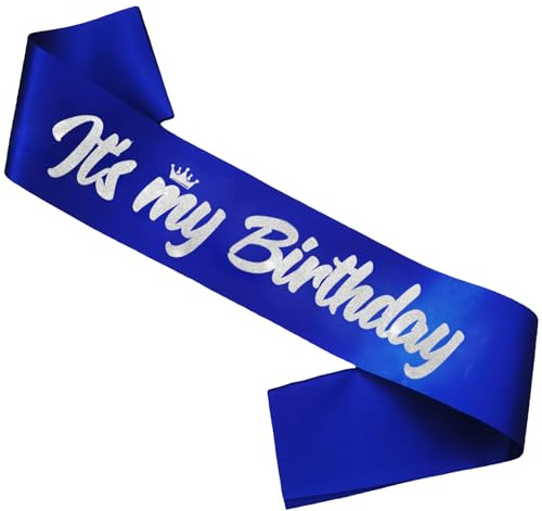 FSJJLLU It's My Birthday Sash Royal Blue with Glitter Silver Letters Happy Birthday Sash for Women Men Boy Girl Bday Gift Ideas Party Favors