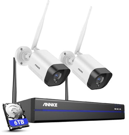 ANNKE WLAN Überwachungskamera Set Aussen Kabellos, 3MP Full HD Überwachungssystem, 10CH 5MP NVR mit 2Pcs WiFi Überwachungskameras, Personenerkennung, 2-Wege-Audio, IP66, Arbeit mit Alexa, 6TB