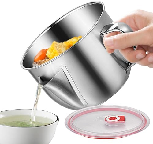Separatore Di Grasso - Caraffa Di Separazione Grasso In Acciaio | Separatore Di Grasso E Salsa | Separatore Di Grasso Da Cucina Con Coperchio E Manico | Caraffa Separatore Grasso Per Sfogliare