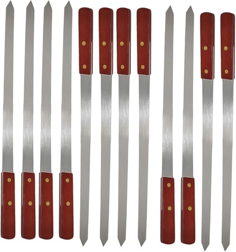 MIXEL Stainless Steel Flat Kebab Skewers, Secure Holding, Versatile Use, Ideal for Both Indoor and Outdoor Grilling, BBQ Skewers with Wooden Handle, Ergonomic Design (2 PCS)