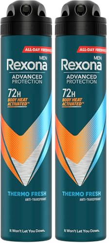 Rexona Men Advanced Protection Desodorante antitranspirante Aerosol Hombre Thermo Fresh 72 horas con tecnología Body Heat Activated 200 ML (Paquete de 2)