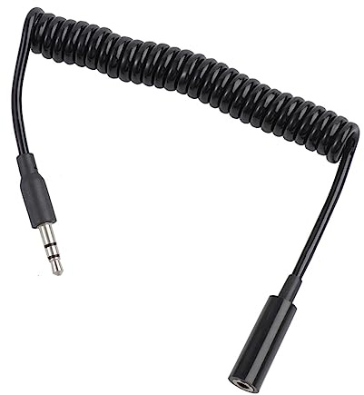 Lurrose Cavo di Prolunga in Rame e Plastica Maschio Femmina Nero Audio Jack 3,5mm Portatile e Anti-interferenze, Cavo Estensibile a Molla per Dispositivi Audio