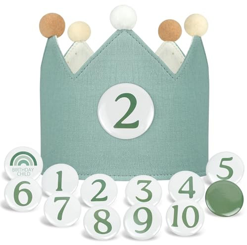 Alaoo Birthday Crown for Kids,Reusable Birthday Party Hat Crown with Interchangeable Number from 1 to 10, Felt Happy Birthday Hat, Birthday Party Tiara Headbands Gifts for Boys Girls, Verde