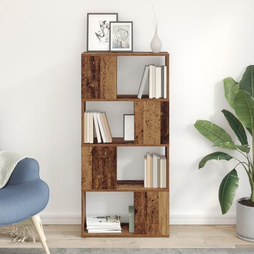 QJBSAVVA Mobile TV Soggiorno in Legno Vecchio Stile Rustico con 8 Ripiani Aperti, Mobile Basso per TV e Giradischi, Credenza Bassa Salvaspazio per Soggiorno Moderno, Marrone 60x24x124 cm