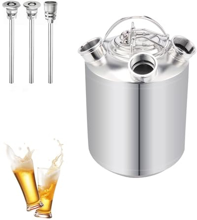 Hocomay 10L Bier Reinigungsfass Edelstahl, 3 Kopf ReinigungsbehäLter mit Deckel und Keg-Spießen A,A,S, Bier-Reinigungsfass für Hausbrauerei, Hotel-Bar, Pub