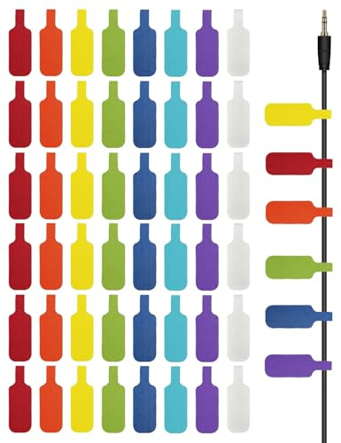 48PCS Kabeletiketten Kabelbeschriftung Wiederverwendbar Mit Klettverschluss | Mehrfarbig Beschreibbar Aus Nylon für Kabelmanagement und Identifizierung von Computerkabeln, Ladekabeln im Home Office