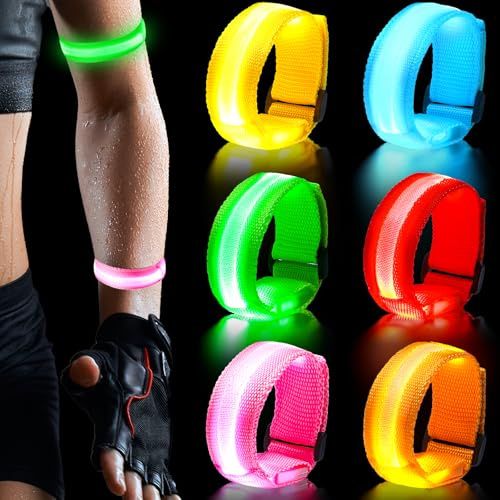 Wrymish LED Armband, 6 Stück Leuchtband Joggen für Kinder Erwachsene, Sicherheit Leuchtarmband, Reflektorband mit Blinkende LED Light für Nachtlaufen Radfahren Hundewandern Partys Konzerte(6 Farben)